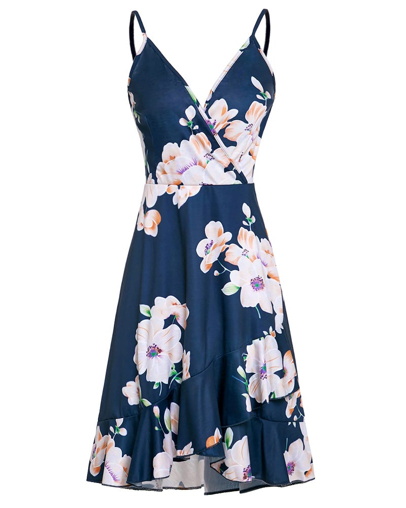 ULTRANICE Summer Dress Womens Sundress Spring Trendy Floral Flowy Wrap Dresses Casual Sun Beach Vacation Outfits Clothes V Neck Spaghetti Strap Dresses(Blue White Pink Floral,M) - Image 5